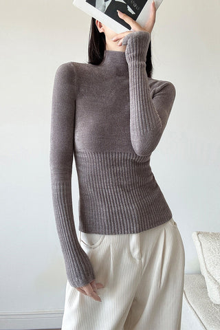 Turtleneck Long-Sleeve Knit Top
