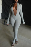 Deep V Long Sleeve Jumpsuit