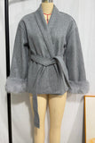 Belted Wrap Jacket with Fur Cuffs