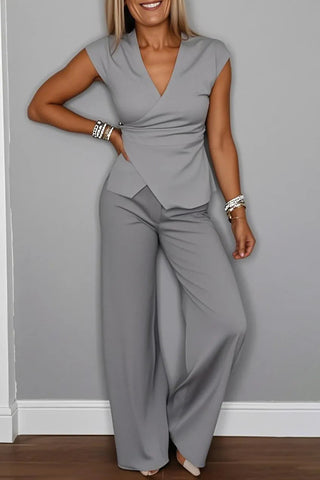 Wrap-Front Wide-Leg Pants Set