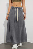 Drawstring Denim Maxi Skirt