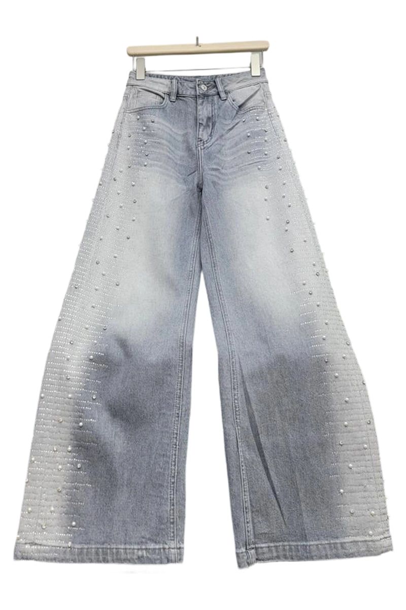 Embellished Wide-Leg Denim Jeans