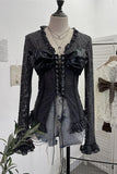 Lace and Faux Leather Corset Blouse