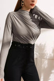 Elegant Ruched Long-Sleeve T-Shirt