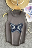 Sleeveless Denim Butterfly Tank Top