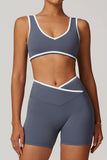 Plunge Neck Sports Bra and Flared Leggings Set