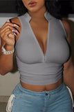 V-Neck Zip Crop Top