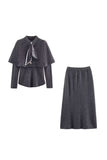 Elegant Two-Piece Skirt Set with Knit Details