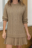 Cable Knit Casual Dress with Pleated Skirt