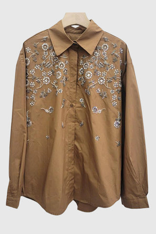 Embellished Floral Button-Up Blouse