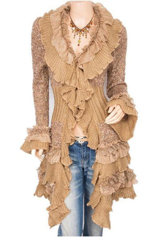 Ruffled Hem Cardigan with Flared Cuffs