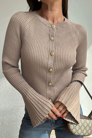 Button-Front Ribbed Cardigan