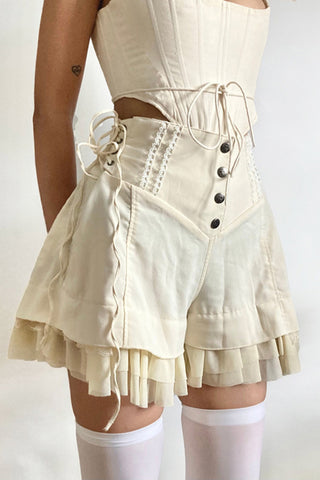 Lace-Up Ruffle Hem Casual Shorts