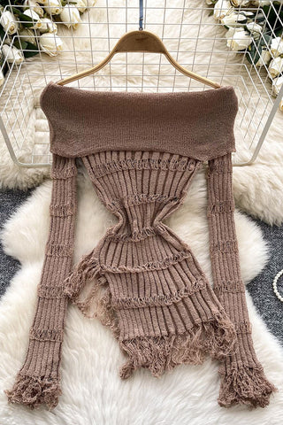 Off Shoulder Fringed Sweater