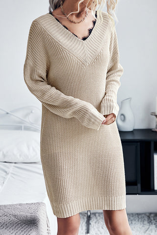 V-Neck Knit Casual Dress