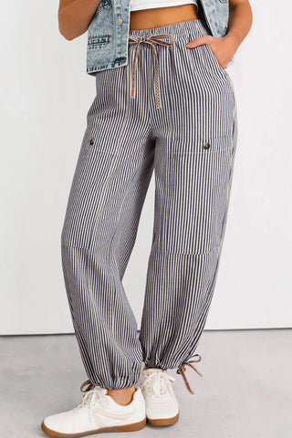 Button Patch Drawstring Pants