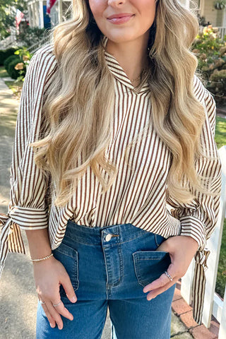 Striped Tie-Sleeve Blouse