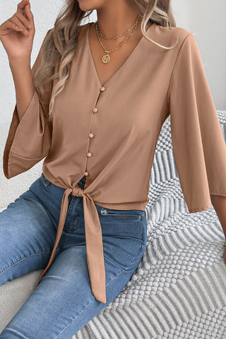 V-Neck Button-Front Blouse