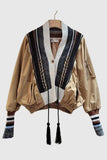 Button-Front Knit Trim Jacket
