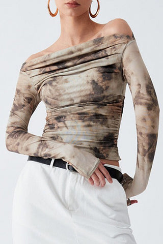 Off-Shoulder Ruched Long Sleeve Top