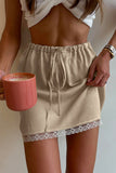 Lace-Trimmed Drawstring Mini Skirt