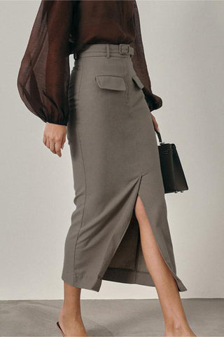 Belted High-Waist Skirt