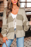 Striped Color Block Bow Tie Sweater Cardigan