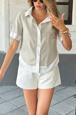 Striped Button-Front Polo Shirt