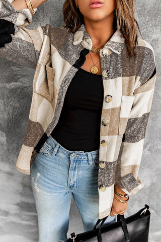 Plaid Color Block Button Up Jacket