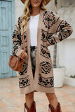 Geometric Pattern Open-Front Cardigan