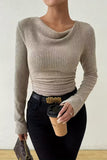 Ribbed Draped Neck Knit Top