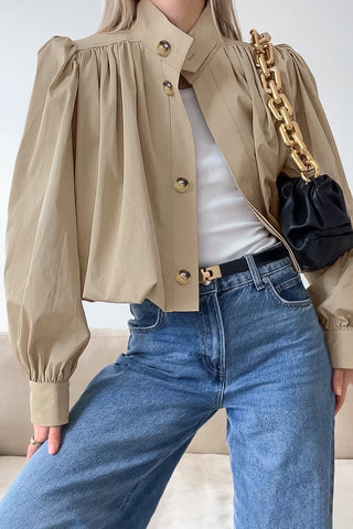 Cropped Buttoned Trench Coat
