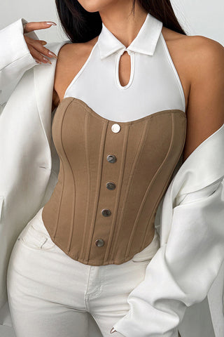 Button-Front Halter Neck Tank