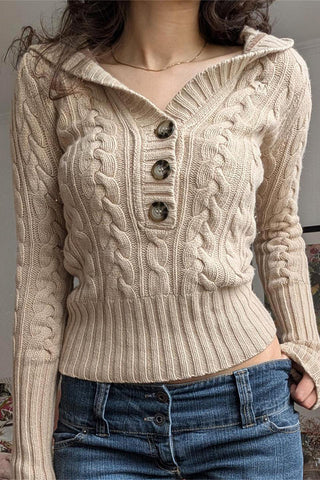 Button-Up Cable Knit Sweater