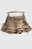 Layered Ruffle Lace-Up Mini Skirt