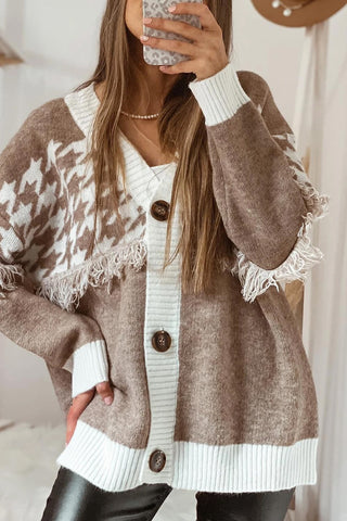 Houndstooth Color Block Button Cardigan