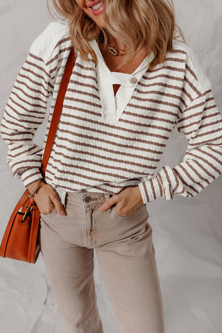 Stripe Textured V Neck Top