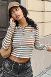 Striped Long Sleeve Polo Top