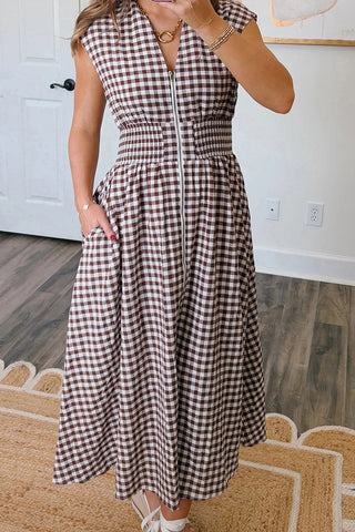Checkered Casual Midi Dress