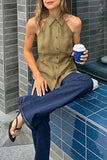 Collared Button-Front Tank Top
