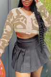 Buttoned Knit Cardigan with Artistic Pattern
