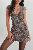 Floral Mesh V-Neck Dress