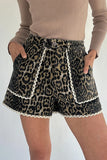 Leopard Contrast Trim Denim Shorts