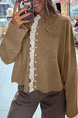 Lace Trim Relaxed Cardigan
