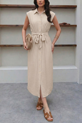 Sleeveless Button-Down Midi Dress