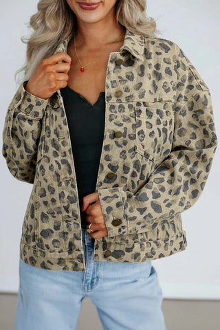 Retro Leopard Seam Detail Button Down Jacket
