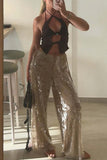 Sequin Wide-Leg Casual Pants