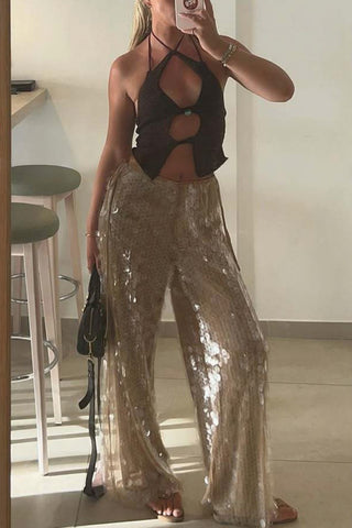Sequin Wide-Leg Casual Pants