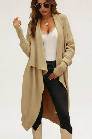 Draped Open-Front Long Cardigan