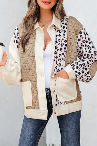Leopard Waffle Quilted Patchwork Button Jacket